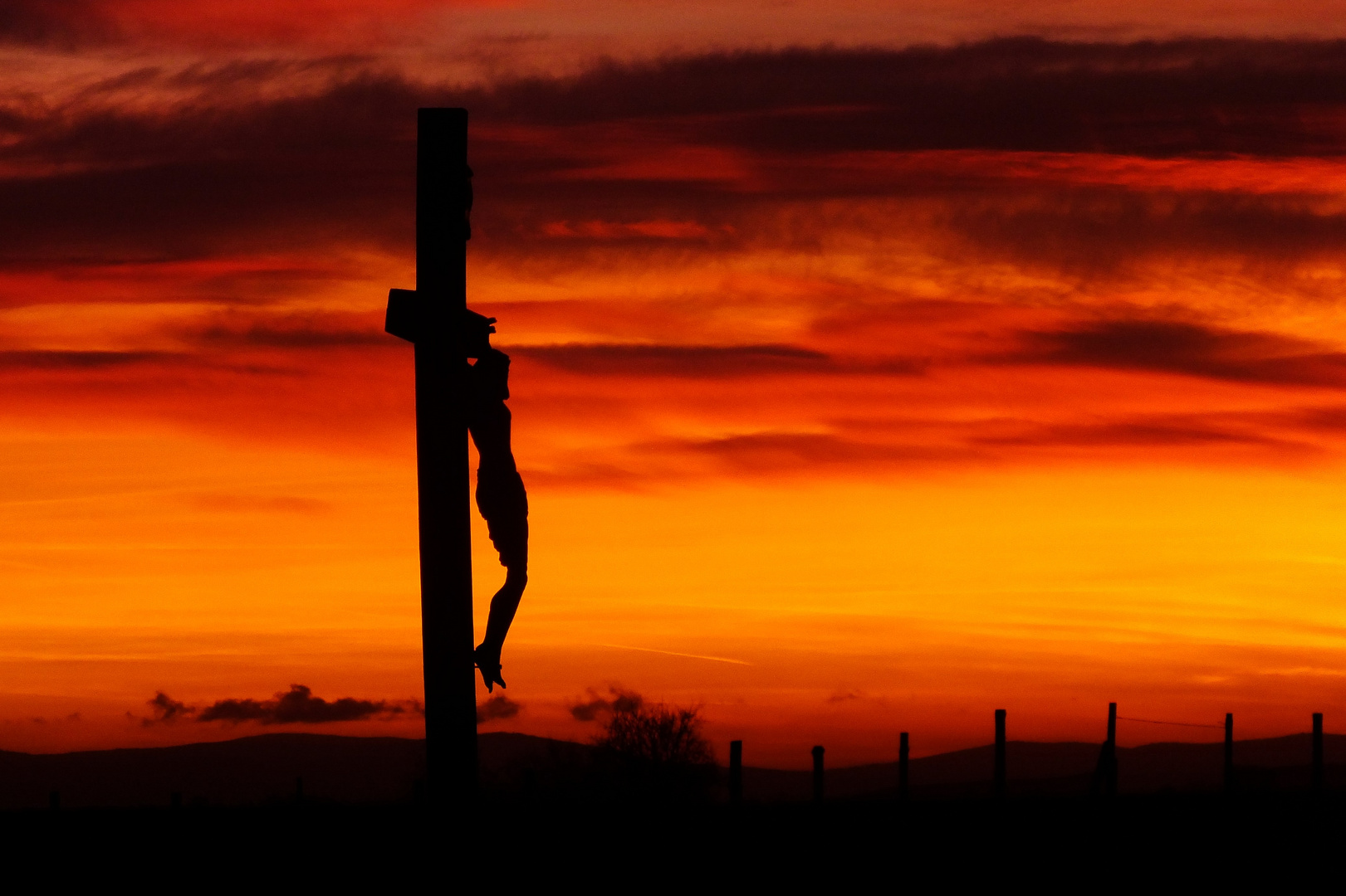 crucifix on a country road in silesia