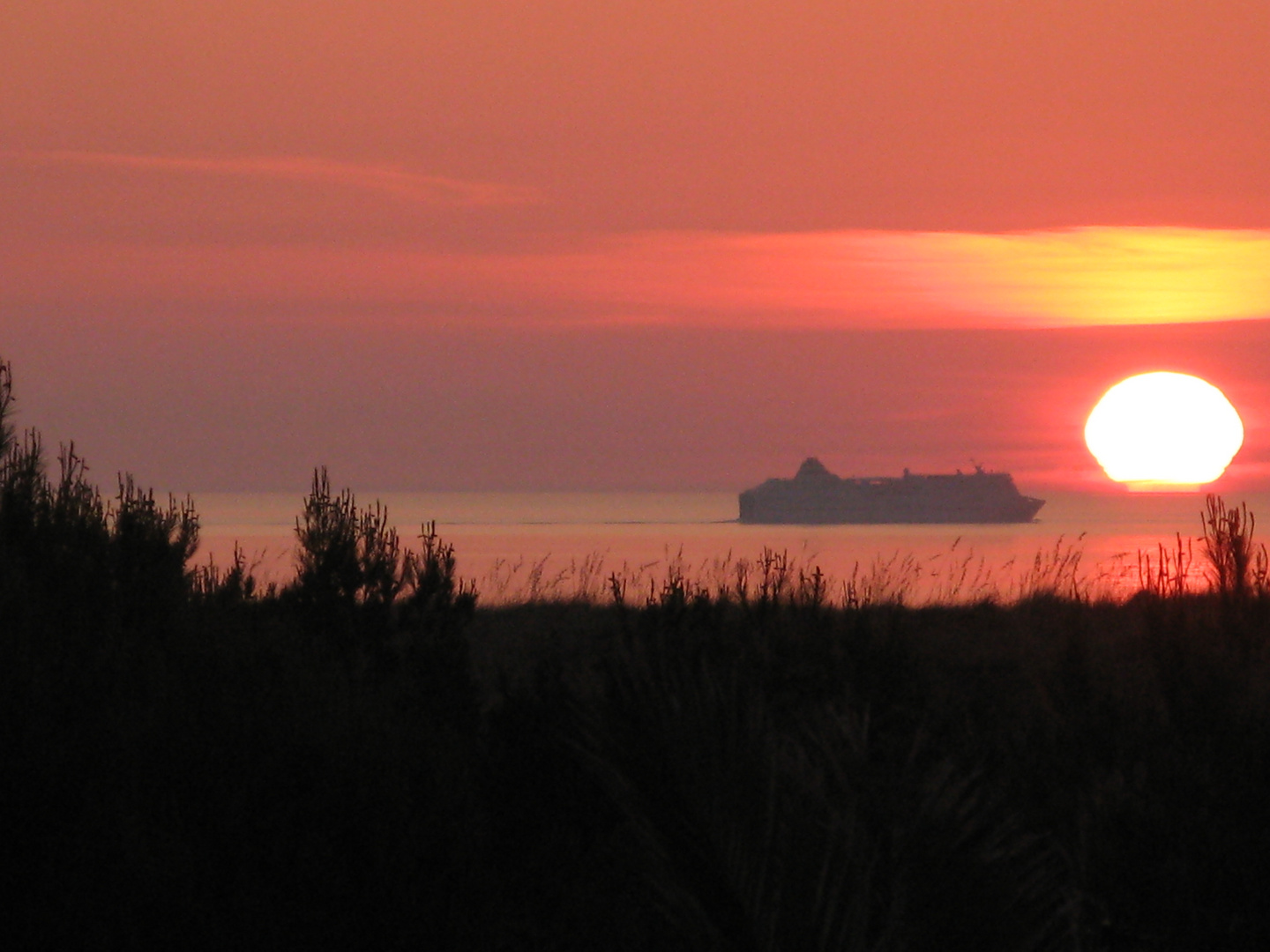 Cruiseliner bei Sonnenaufgang auf dem Weg nach Mahon