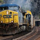 CSXT#360 AC44CW leads an Enclosed Carrier Car Freight Train near Harpers Ferry,USA