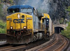 CSXT#360 AC44CW leads an Enclosed Carrier Car Freight Train near Harpers Ferry,USA