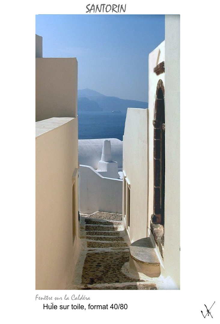 CYCLADES SANTORIN FENËTRE SUR LA CALDERA  IMPRIMABLE