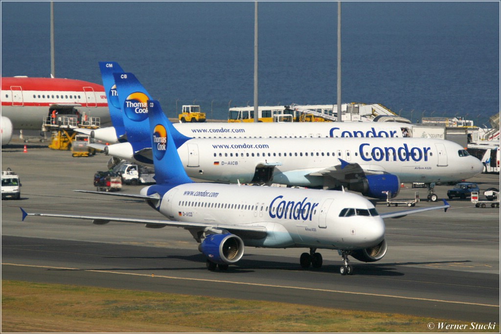 D-AICD. D-AICB und D-AICM auf dem Flugplatz Funchal 