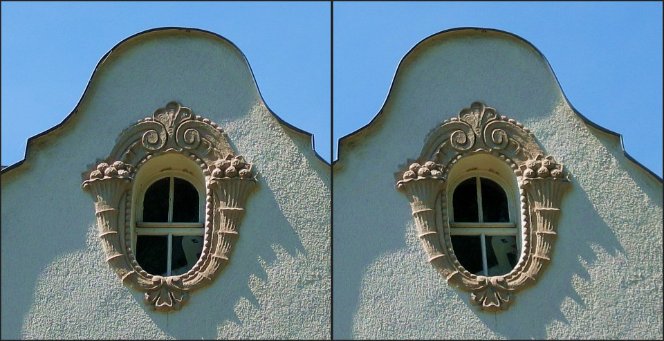 Dachgiebel in Werdau (Sachsen) 3D-Kreuzblick-Stereo