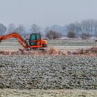 Daewoo-Bagger im Frost mit Reh