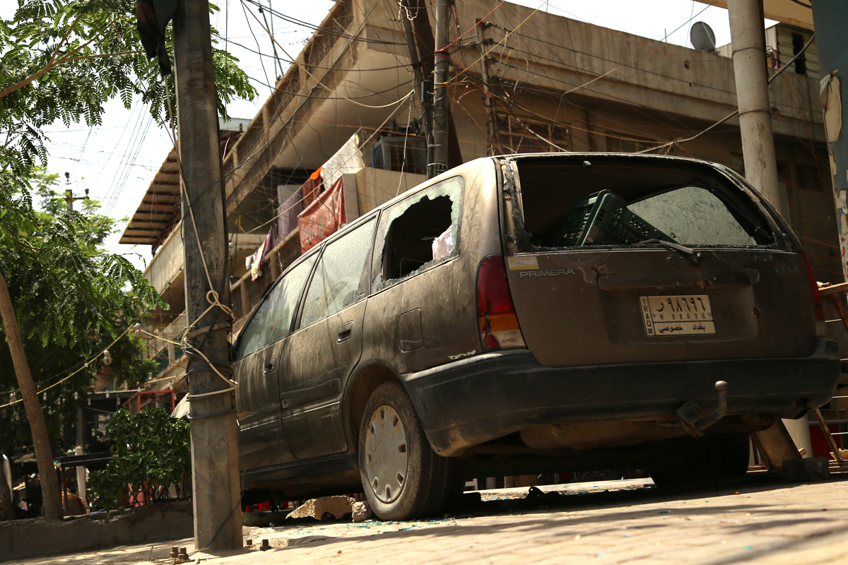 Damaged car in Baghdad