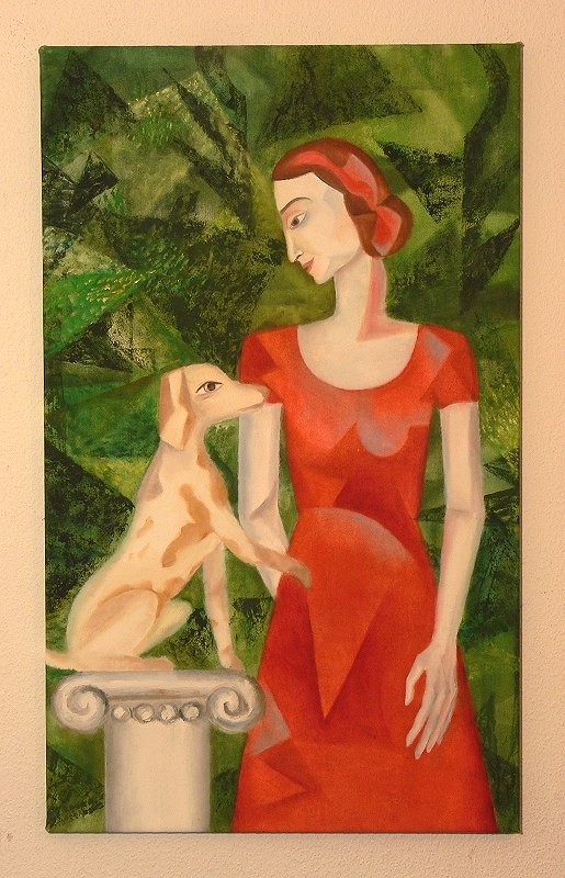 Dame mit Hund  (110 x 65 cm)