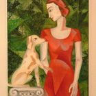 Dame mit Hund  (110 x 65 cm)