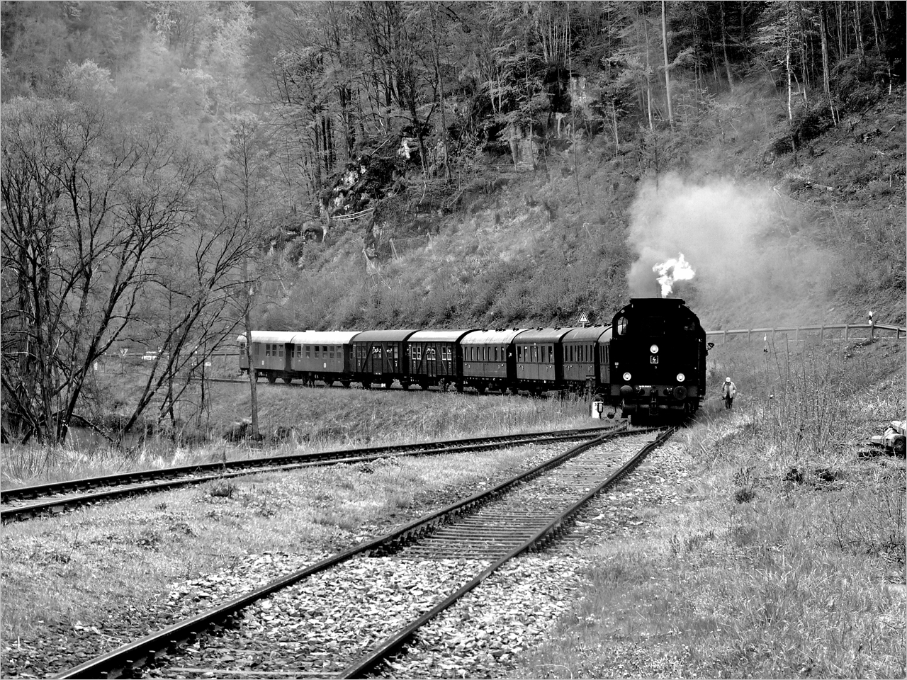 Dampfeisenbahn - Nostalgie -Schwarzweißer Freitag