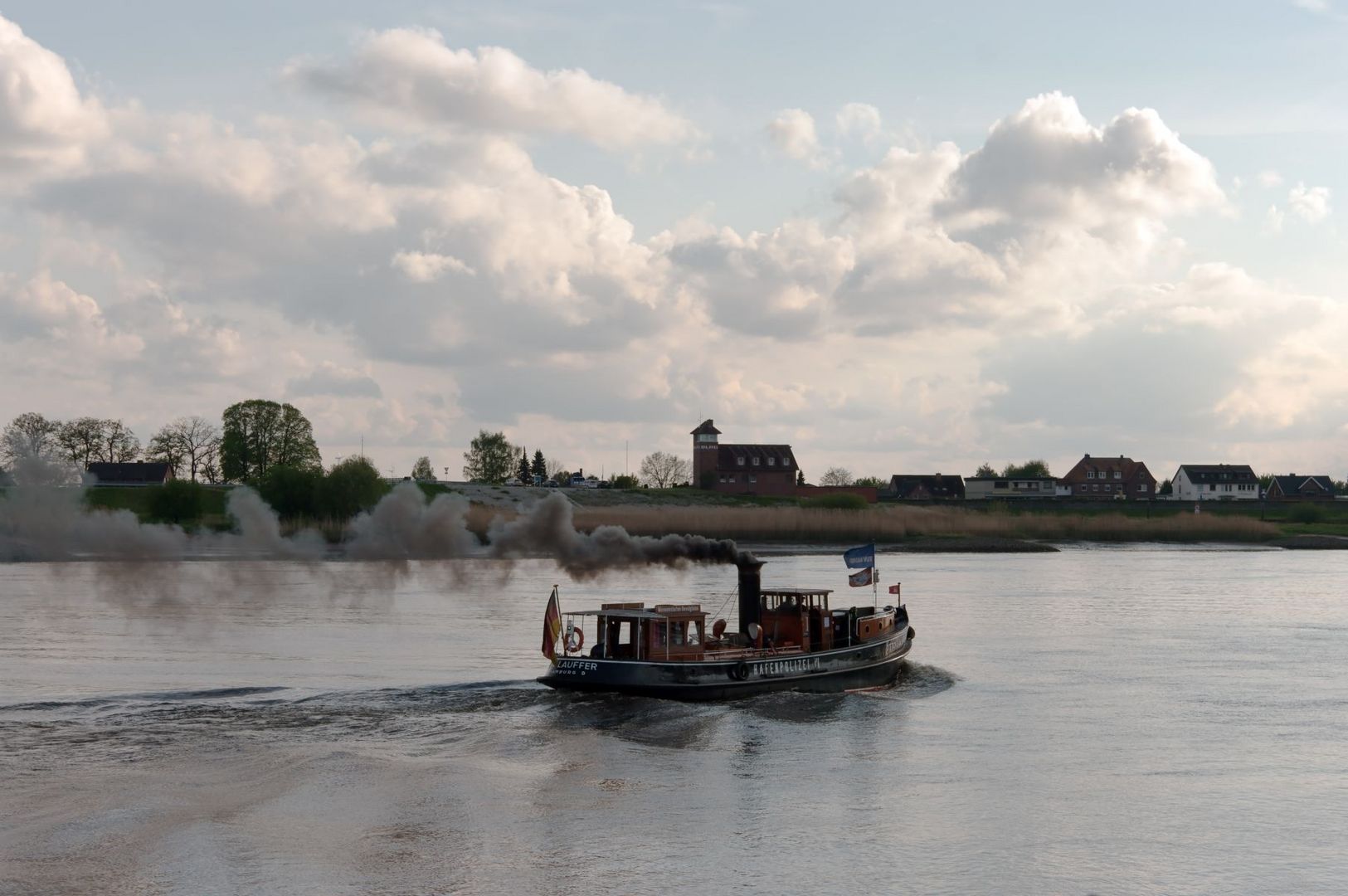 Dampfschiff auf der Elbe-Höhe des Zollenspiecker Fährhauses