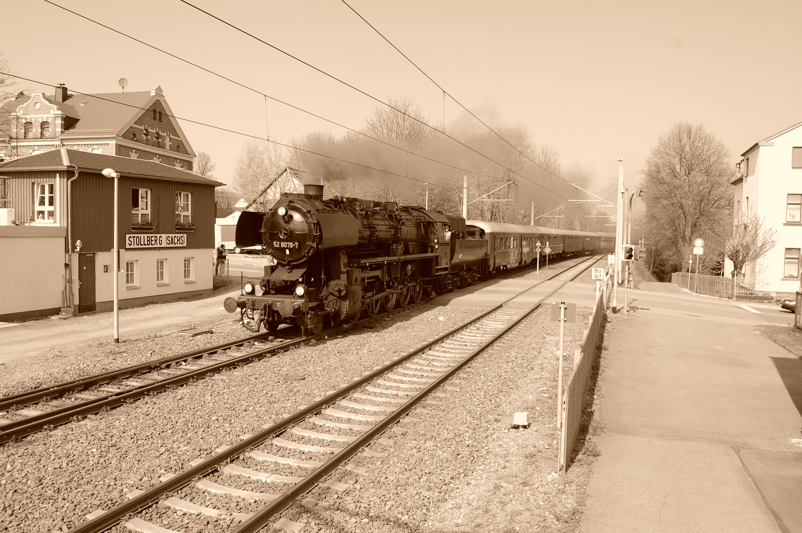 Dampfsonderzug Einfahrt in den Stollberger Bahnhof