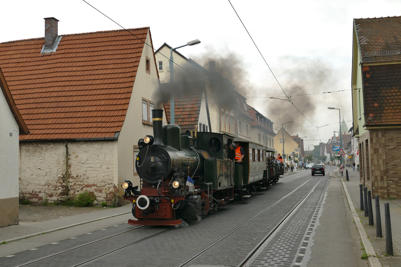 Dampfstraßenbahn in Mannheim Feudenheim