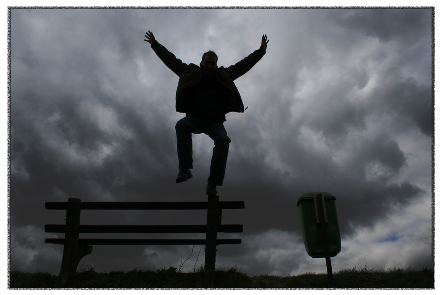 dancing on a bench