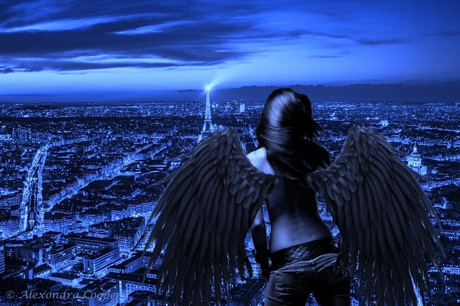 Dark Angel in Paris at night