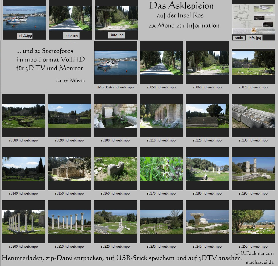 Das Asklepieion auf Kos in 3D : 22 Fotos VollHD 3D in Diaschau r 3D-Tv und 3D-Monitore