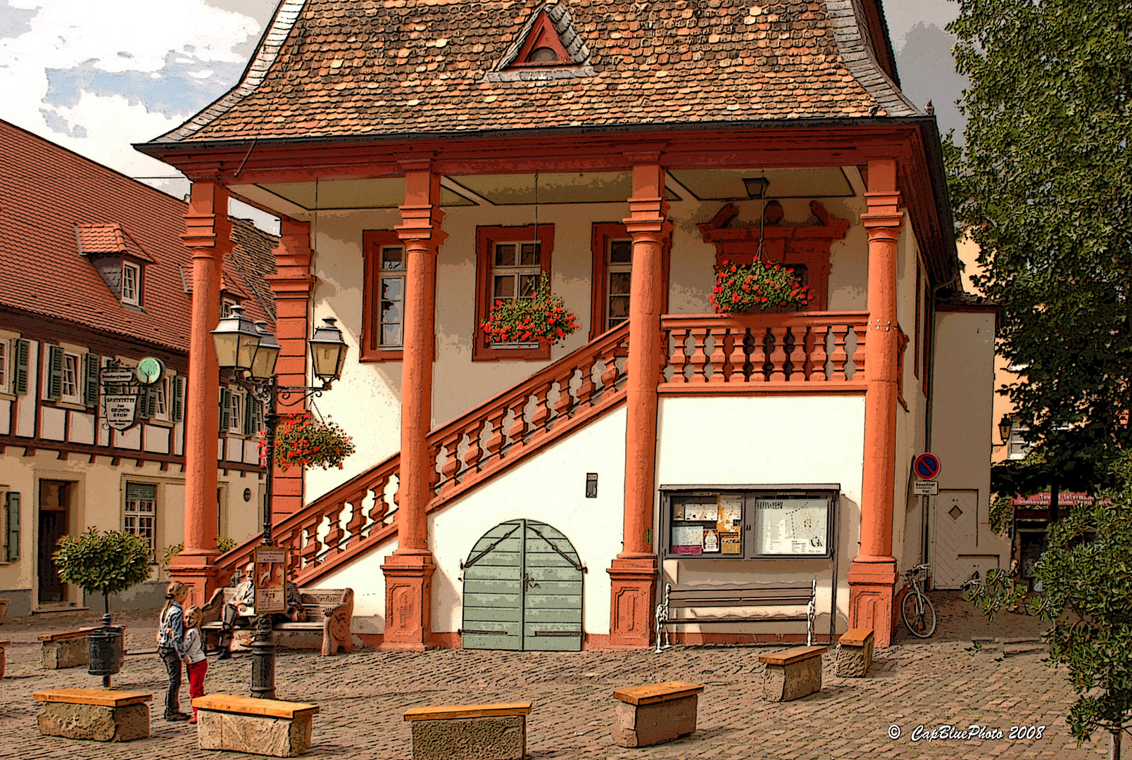 Das barocke alte Rathaus (1732) mit Freitreppe in Freinsheim