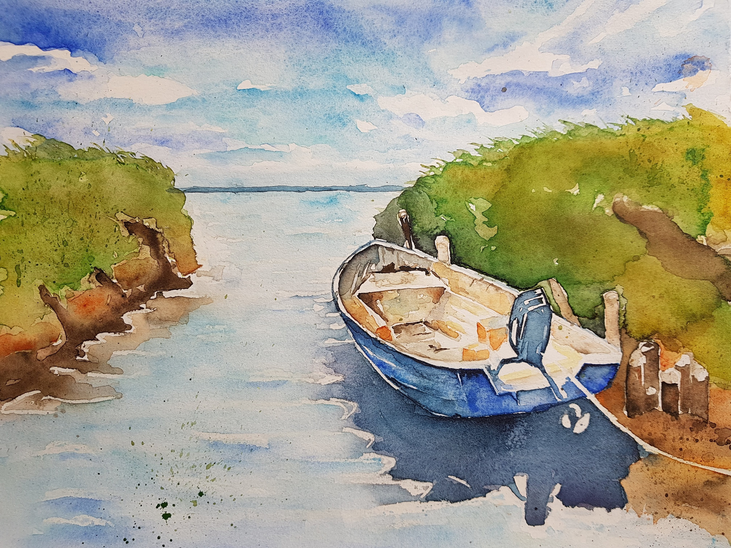 Das blaue Boot - Aquarell