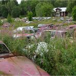 Das Blech vor der Hütte der Ivanssons - Bastnas Car Graveyard