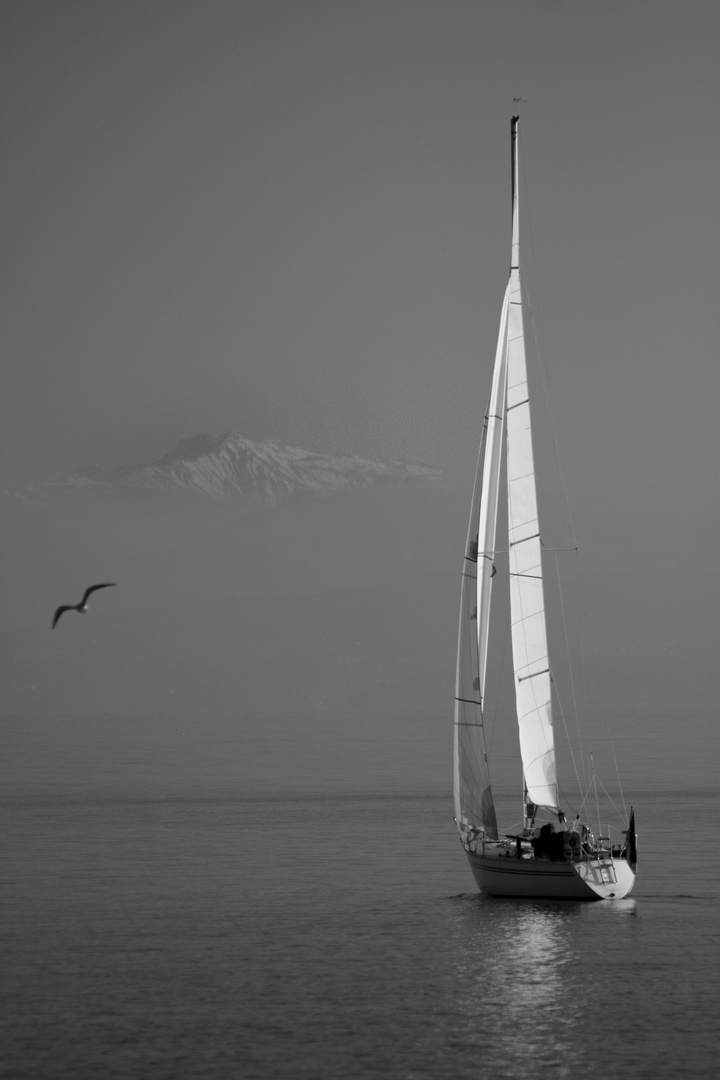 Das Boot vor der Bergkulisse