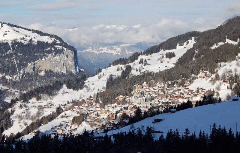 Das Dorf Wengen im Winter