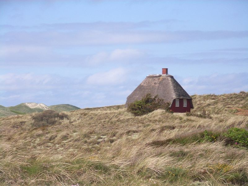 Das einsame Haus hinter den Dünen von Nymindegab Foto