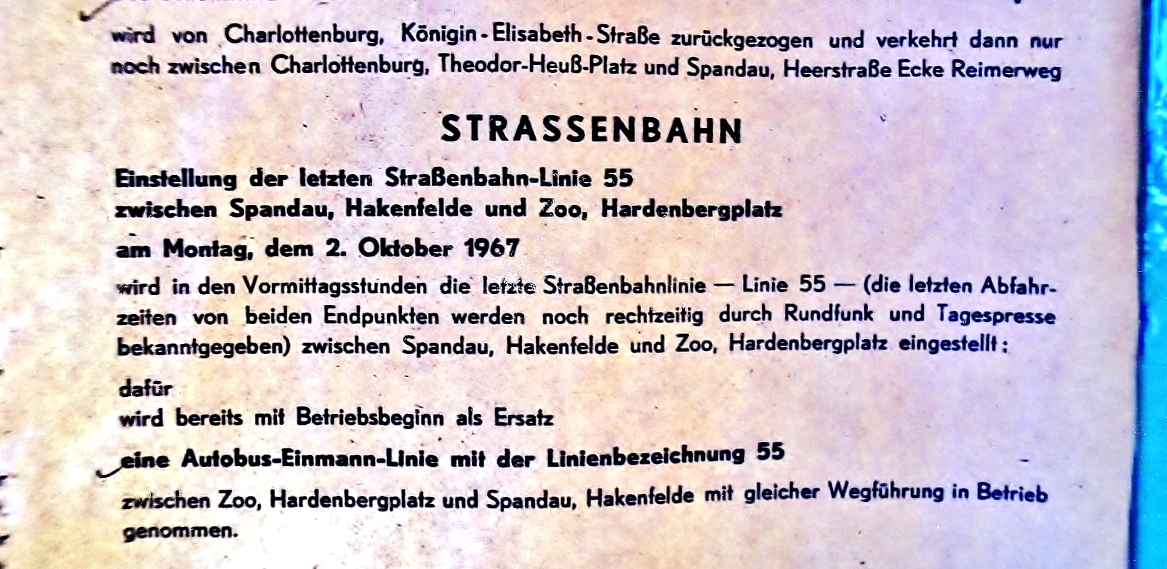 Das Ende der Straßenbahn in West - Berlin am 2. Oktober 1967