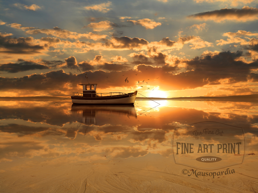 Das Fischerboot im Sonnenuntergang