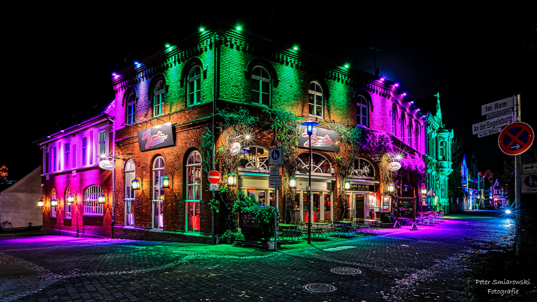 Das Lichtspektakel an der Hausbrauerei Boente.