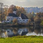 Das Pfarrhaus zwischen Kirche und See.