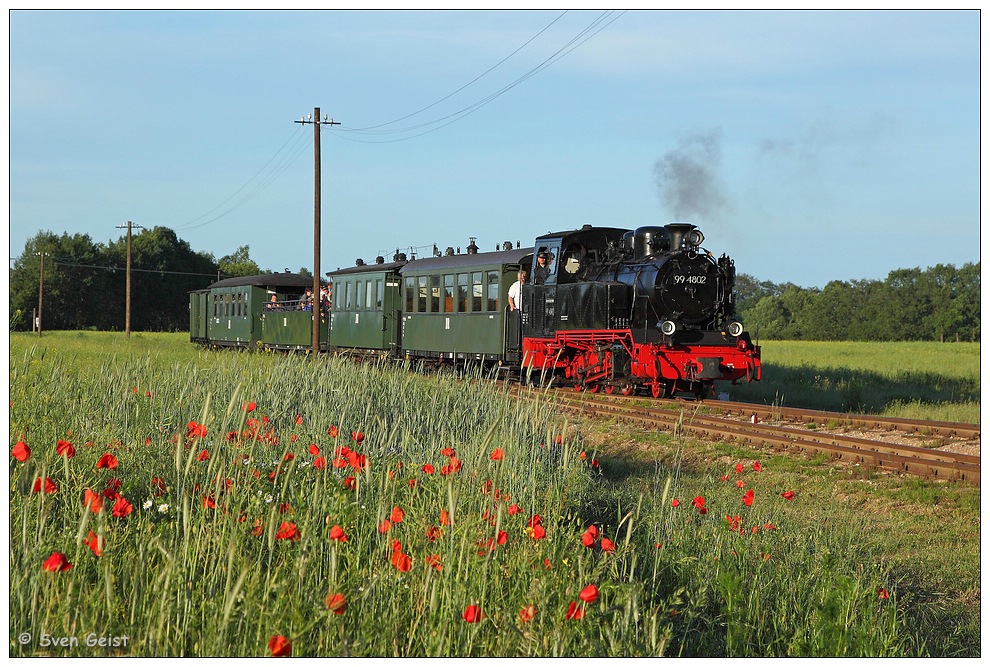 Das Rot von Klatschmohn und Dampflokfahrwerk