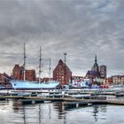 Das Segelschulschiff "Gorch Fock1" liegt fest an der Stralsunder Hafeninsel...  