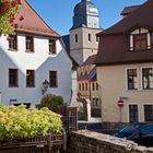 Das Storchennest in der Altstadt von Lutherstadt Eisleben mit Blick auf Luthers Taufkirche 