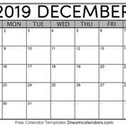 December 2019 Calendar Printable