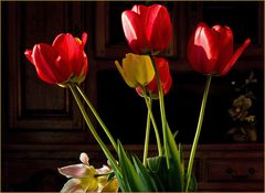 Décoration florale avec les tulipes du jardin en début de printemps