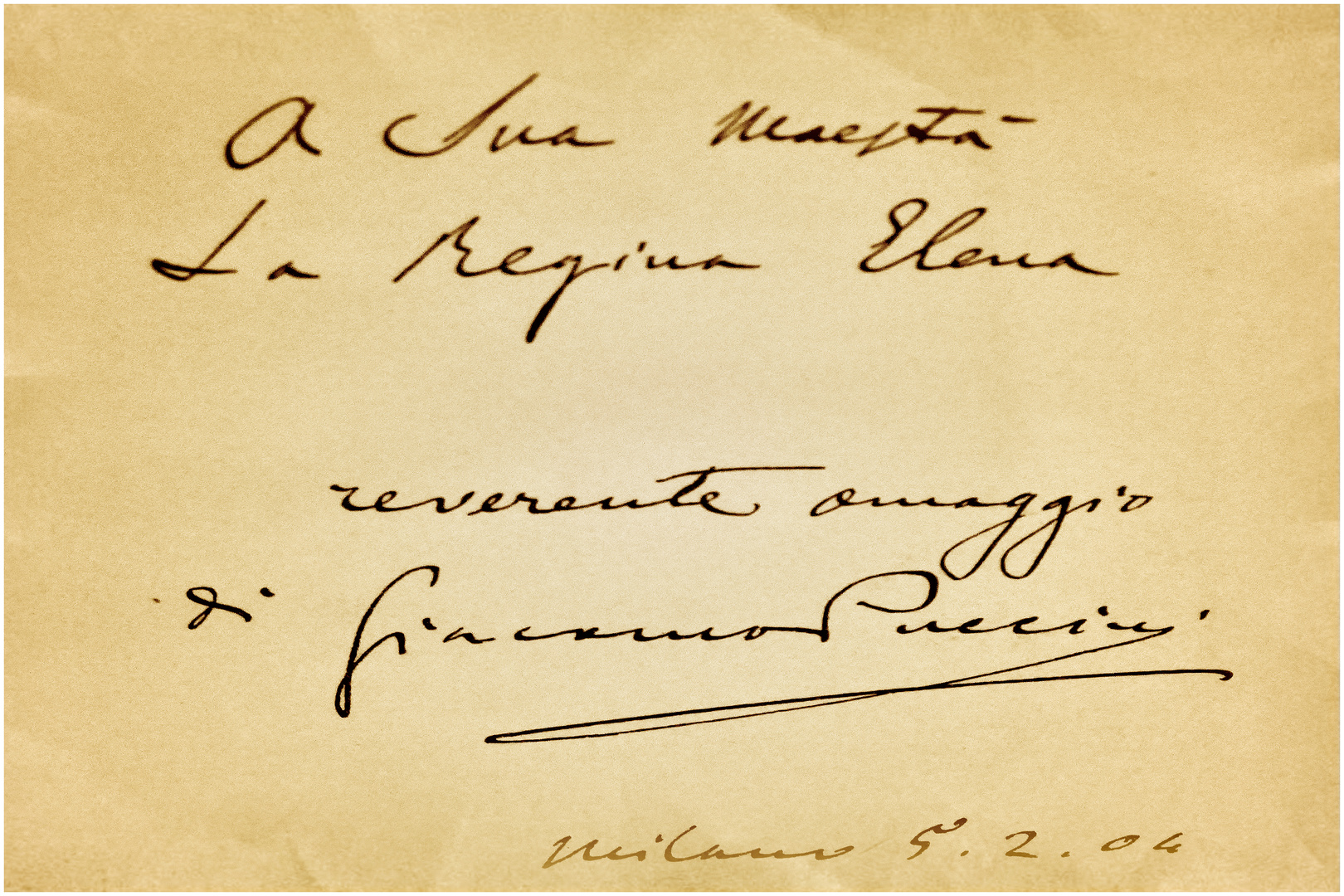 dédicace et signature  de  Puccini en 1904