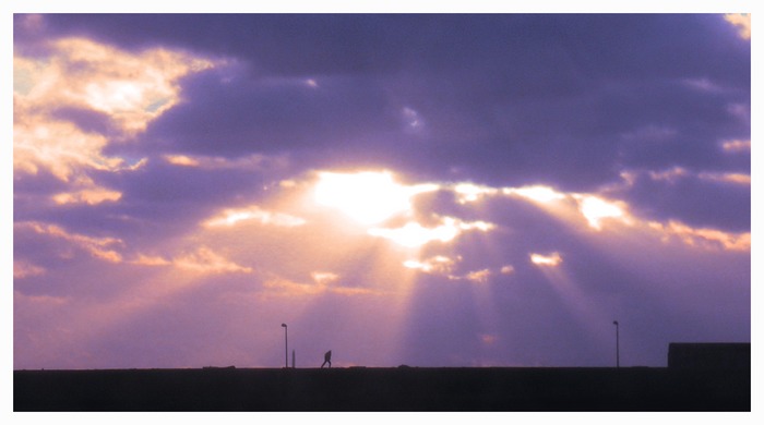 deich, wolken, sonne bricht durch, sturm