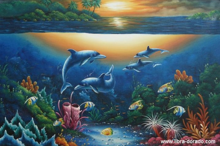 Delphine Im Sonnenuntergang Handgemaltes Olgemalde Foto Bild Tiere Wildlife Fische Bilder Auf Fotocommunity
