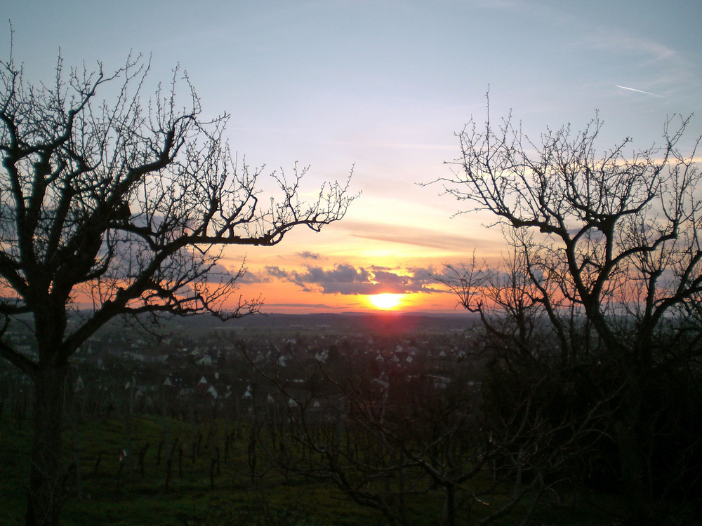 Denzlingen: Blick vom Mauracherberg auf die untergehende Sonne