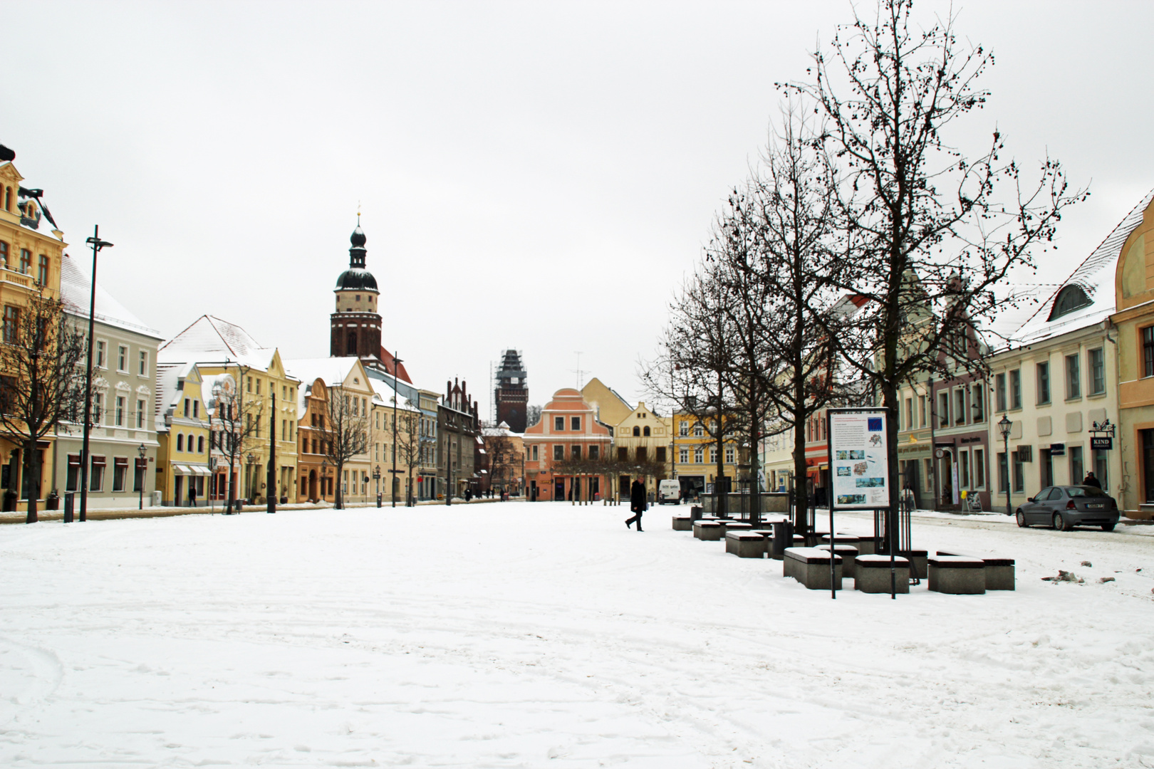 Der Altmarkt Cottbus unter Schnee