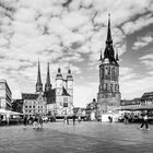 Der belebte Marktplatz in Halle an der Saale, Sachsen-Anhalt, Deutschland