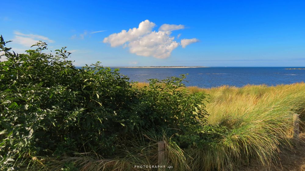 Der Blick auf "Baltrum - Bald-rum" von der Insel Langeoog