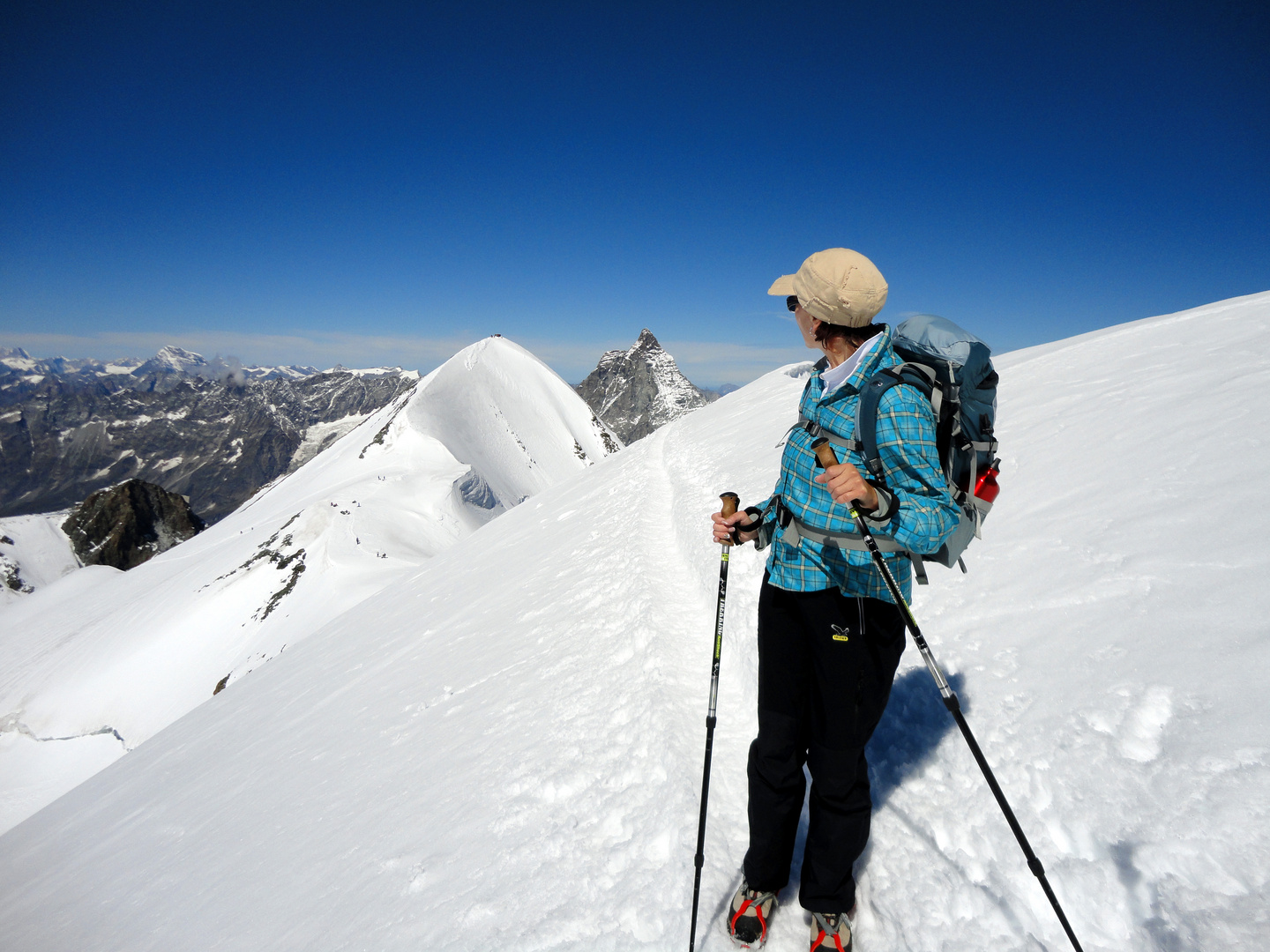 Der Blick zurück. Matterhorn und Breithorn