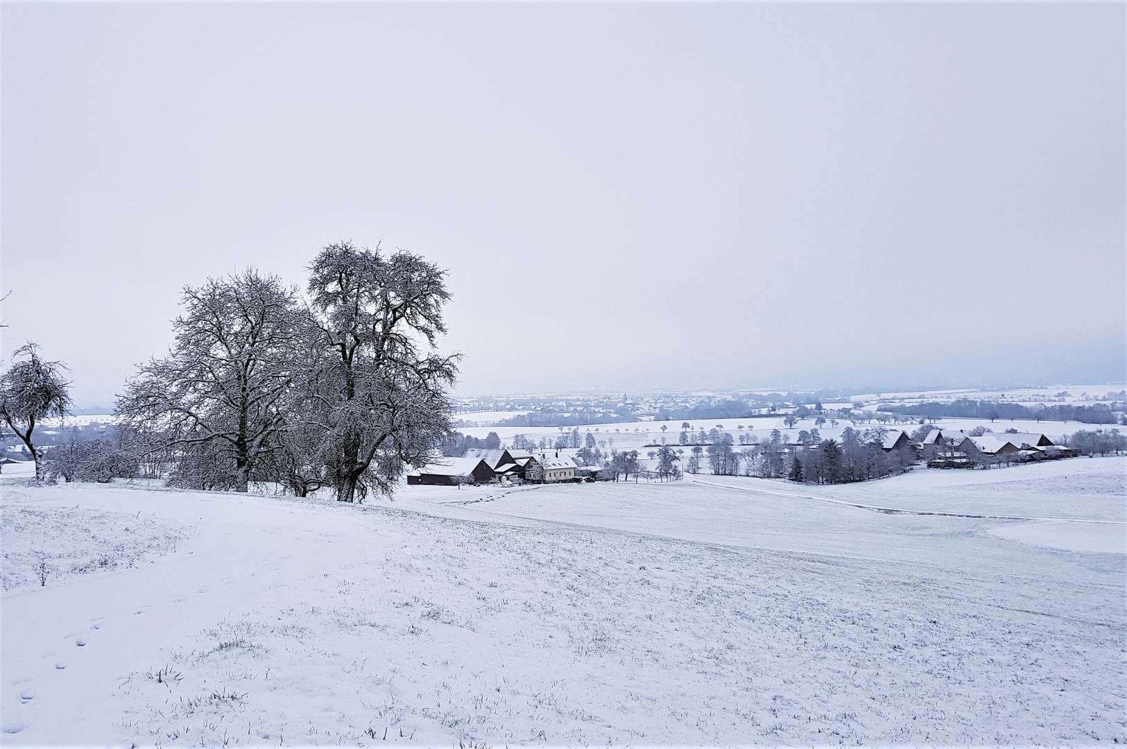    Der erste Schnee mit Blick über die Hohenloher Ebene 