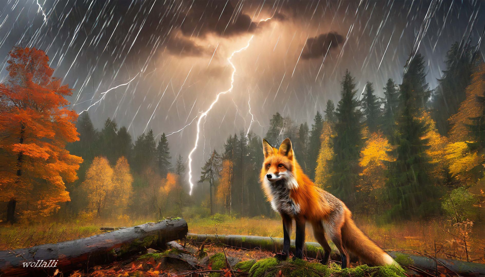 Der Fuchs der im Regen steht