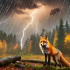 Der Fuchs der im Regen steht