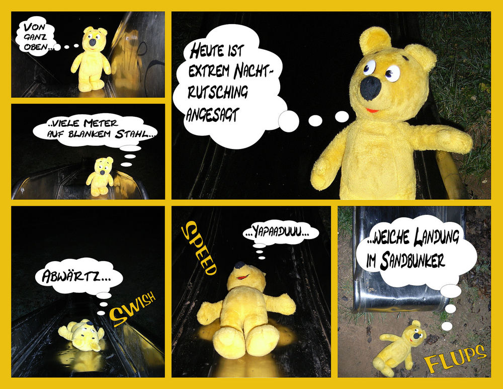 Der gelbe Bär heimlich nachts auf dem Spielplatz (Comic)
