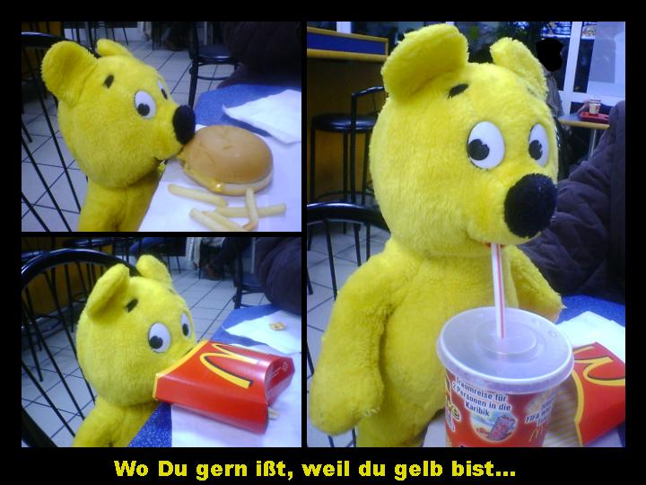 Der gelbe Bär hilft...Burger essen