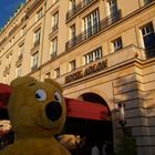 Der gelbe Bär in Berlin vor dem Einchecken