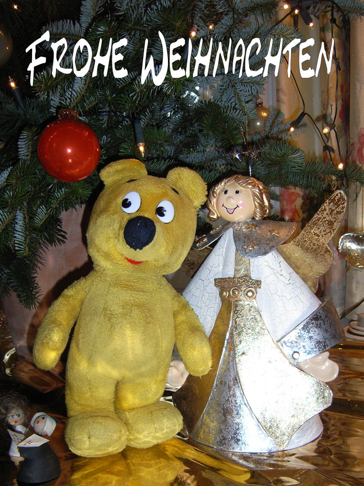 Der gelbe Bär wünscht Frohe Weihnachten