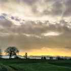 Der gelbe Morgenhimmel gegen die Glarner Alpen