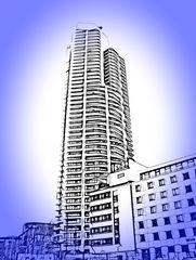 Der 'Grand Tower' (das größte Wohn-Hochhaus Deutschlands aus anderer Sicht mit Vignette